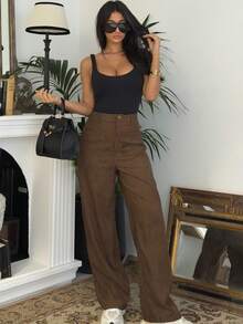 Ronhire High Waisted Straight-Leg Pants - Brown - View 5