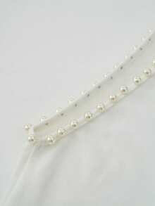 SHEIN LUNE Women's Elegant Beaded Asymmetric Collar Blouse, Autumn - White - View 8