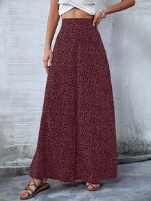 Breezaya Pantalones casuales de cintura alta con estampado de leopardo y ajuste holgado y versátil - Burdeos - Ver 1