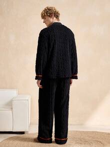 EverLounge Men's Fleece Front Button Long Sleeve Top And Pants Pajama Set - Multicolor - View 2