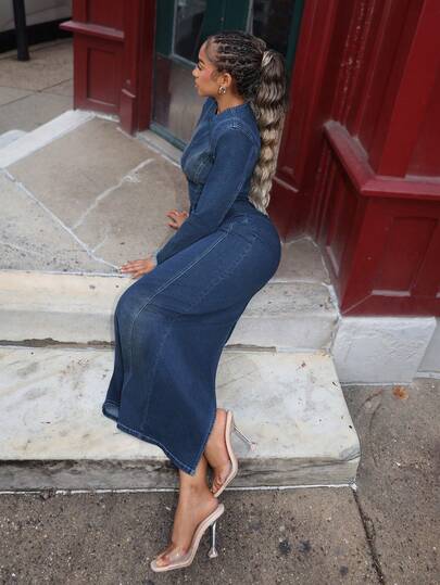 Jeanoix Women's Casual Fashion Patchwork Slim Fit Denim Dress, Spring/Autumn