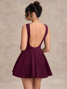 SHEIN BAE Váy ôm sát dáng chữ A cổ chéo màu đen tối giản, váy mùa hè đơn giản gợi cảm, thích hợp cho ngày lễ tình nhân, tiệc cưới phù dâu, váy đen nhỏ thanh lịch - Màu Tím - Xem 2