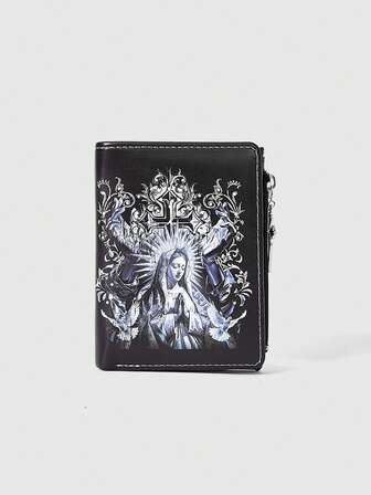 Goth Portafoglio stile gotico, design creativo con gemme a forma di lacrima, stella, sole, spada e pentagramma, portamonete con cerniera, porta carte di credito casual e alla moda