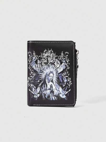 ROMWE Goth Plånbok i gotisk stil, punkflicka med kärleksögon, kristalldroppe, stjärna, sol, svärd, kreativ design med pentagram dragkedja, myntväska med dragkedja, avslappnad modekorthållare