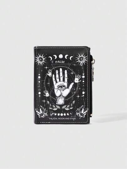 Goth Gotischer Stil Geldbörse, Punk Mädchen Liebe Auge Edelstein Kristall Träne, Stern, Sonne, Schwert kreatives Design Pentagramm Reißverschluss Münzbörse, lässige Mode Kartenetui