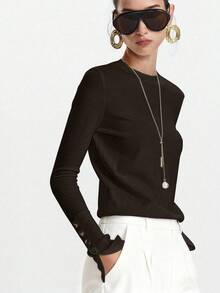 Lumivelle قميص داخلي محبوك بأكمام طويلة متعدد الاستخدامات وأنيق للارتداء اليومي - بني - مشاهدة 6