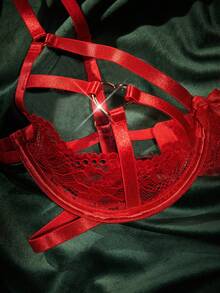 SpicyHot 2pcs Lace Sexy Lingerie Set (With Underwire, Thong) For Women - Red - View 6