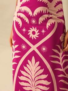 CAJUNI 2 bộ đồ ngủ in hình cây dừa và mặt trời cho kỳ nghỉ hè dành cho nữ và chân váy maxi bó sát, phong cách nhiệt đới Boho - Màu Hồng Tươi - Xem 4