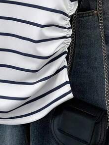 少女条纹印花修身腰部T恤 - 彩色 - 查看 4