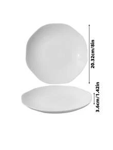 4pcs 8-Inch Wavy Rim Ceramic Salad Plates, Solid White Minimalist Style, Suitable For Home Dining, Easy To Clean And Stack - White - View 14