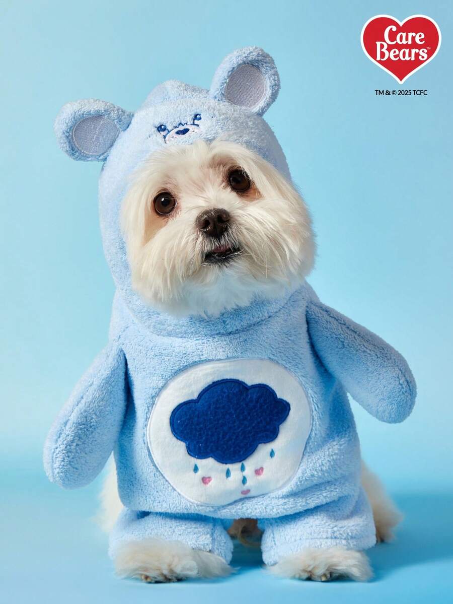 Care Bears X PETSIN 1件可爱蓝色小熊图案宠物服装，狗狗猫咪服装，幼犬幼猫装扮，卡通动物服装，圣诞节生日派对拍照服，柔软保暖，时尚宠物服饰 - 藍色 - 查看 1