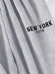 青少年男童睡衣套装，抓绒长袖上衣和长裤，简约英文及数字黑色刺绣，休闲家居服，秋冬款 - 淺灰色 - 查看 7