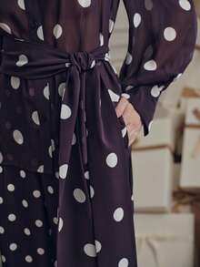 Anewsta 女士波点衬衫+阔腿裤两件套，优雅百搭的时尚设计 - 紫色 - 查看 3