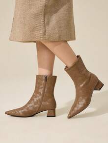 CUCCOO CHICEST Botines de tacón grueso de punta fina y versátiles para mujer - Marrón - Ver 4