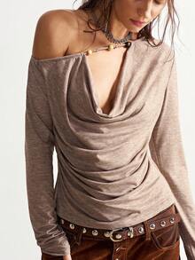 Bohemela BOHO Asymmetric Collar Solid Color Knit Long Sleeve T-Shirt For Women, Suitable For Winter, Christmas, New Year Party