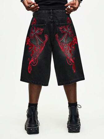 Street Life Herren Loose Fit Lässig Denim-Shorts mit Taschen und weitem Bein