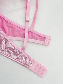 Water-Soluble Lace Trim Sweet Women's Bra, Ruffled Strap Sexy Lingerie Valentine's Day Bra With Ruffles Flower Bra Lingerie Set Pink Cute Bra Set Ruffle Lingerie Home - Pink - View 6