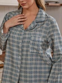 Doze Lane Plus Size Women Bubble Textured Shirt Style Cardigan Pajama Set - Multicolor - View 7
