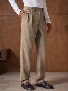 AKNOTIC Business Casual Men's Pleated Pocket Casual Formal Office Commute Wool Blend Trousers - Coffee Brown - View 3