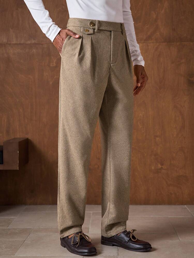 Men's Pleated Pocket Casual Formal Office Commute Wool Blend Trousers