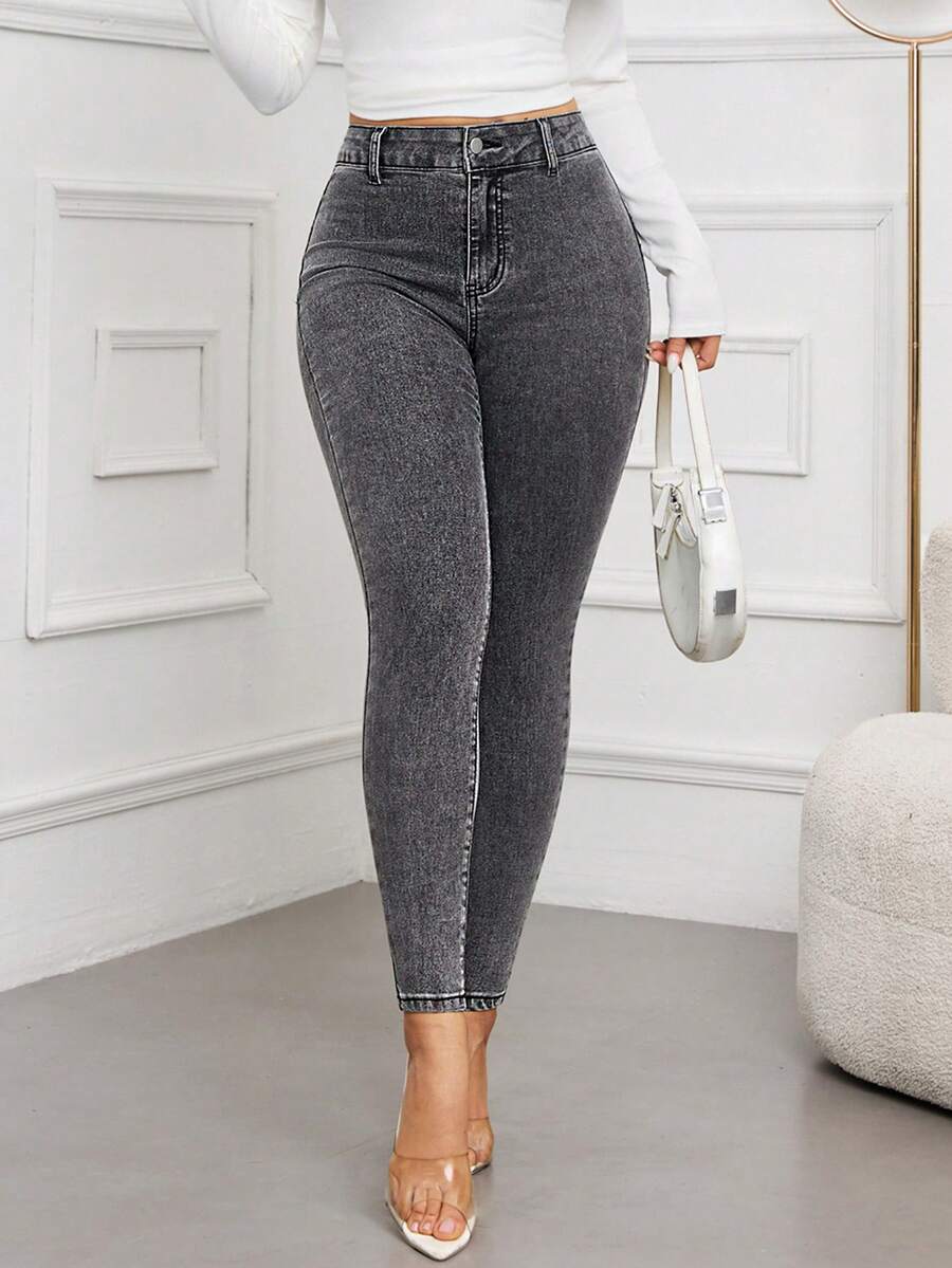 Selenza 百搭通勤休闲水洗修身牛仔裤 - 灰色 - 查看 1