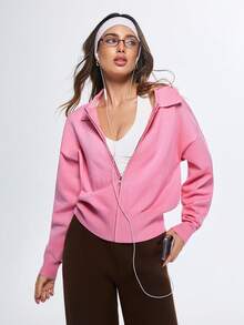 Eassivo Eassivo Regular Fit Long Sleeve Knit Sweater With Collar - Pink - View 1