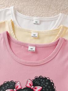 Sparklyn 3pcs/Set Tween Girls' Fashionable Cartoon Graphic Tank Tops - Apricot - View 3