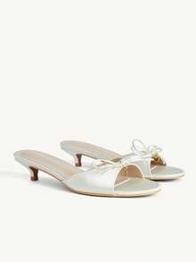 CUCCOO CHICEST Giày sandal đế mỏng đính nơ thời trang dành cho nữ, thích hợp để mang hàng ngày - Màu be - Xem 9