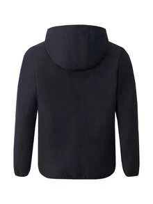 1 件男童休闲基本款连帽夹克，适合日常通勤和上学，秋冬外套 - 黑色 - 查看 2