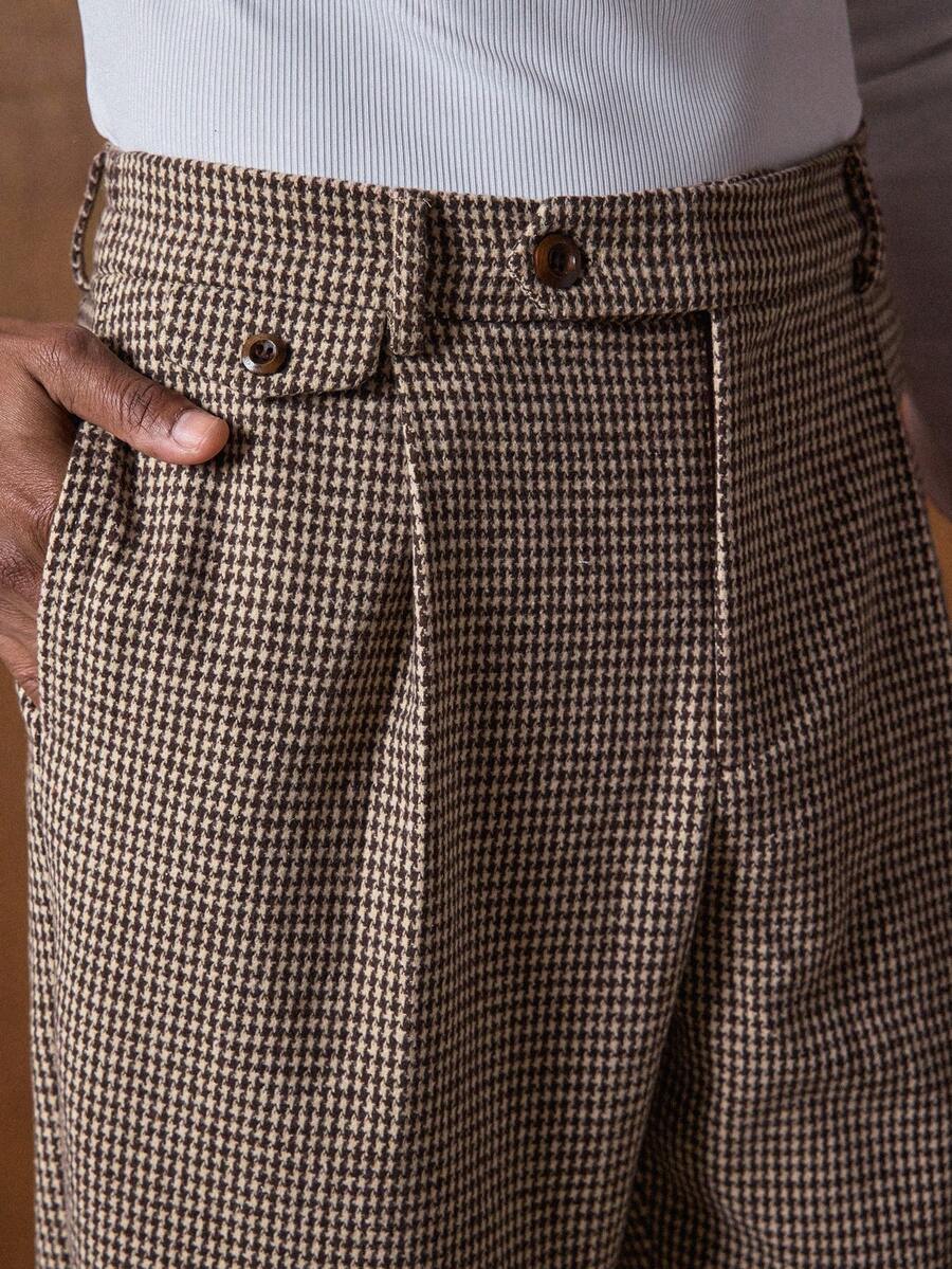 AKNOTIC Men's Khaki Casual Retro Fashion Suit Pants Pleated Trousers Men Sumwon Pants High Waisted Pants Men Checkered Shorts Men Plaid Pants - Khaki - View 1