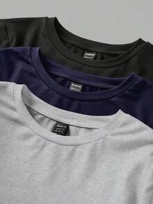 Tseoso Bộ 3 áo thun dài tay cổ tròn ôm vừa vặn thường ngày dành cho nữ, 95% cotton, đen, xám pha, xanh navy - Nhiều màu - Xem 9