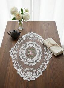 Cirelle 1pc Oval Shaped Lace Hollow Floral Placemat For Home Kitchen - 1 Item - View 10