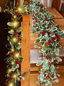 2 件装 78 英寸圣诞红色浆果藤蔓，人造红色花环，适用于圣诞树、室内壁炉装饰、圣诞氛围装饰、主题派对背景装饰、家居装饰、餐桌中心装饰、节日庆典活动、门廊悬挂装饰 - 彩色 - 查看 4