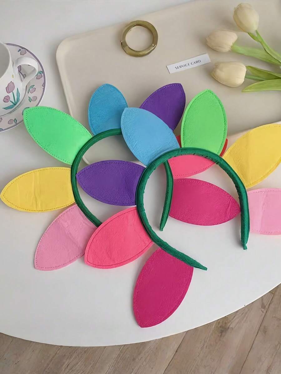 Zazumi Rainbow Color Sunflower Cartoon Character Headband For Women Photo Shoot Prop Stage Performance Festival Party Cosplay Y2K Kawaii Aesthetic Hairwear - Multicolor - View 1