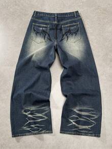 ROMWE MEN Distressed Print Men's Casual Jeans - Blue - View 2