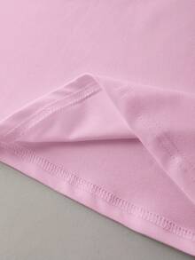 EMERY ROSE 女士标语刺绣圆领短袖休闲百搭T恤 - 粉色 - 查看 4