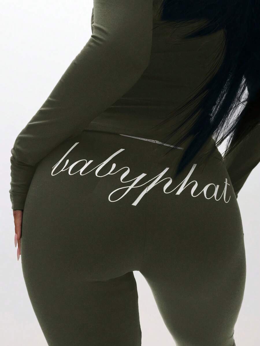 BABYPHAT Quần legging ống loe co giãn cạp cao, mặc ở nhà thường ngày - xanh quân đội - Xem 1
