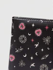 ROMWE Fairycore 哥特风钱包，朋克女孩爱心宝石水晶泪滴、星星、太阳、宝剑创意设计五芒星拉链零钱包，休闲时尚卡包 - 紅黑色 - 查看 4