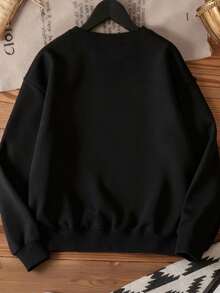 DrmWander Sudadera holgada de cuello redondo de manga larga con estampado de árbol de Navidad para mujer de talla grande - Negro - Ver 2