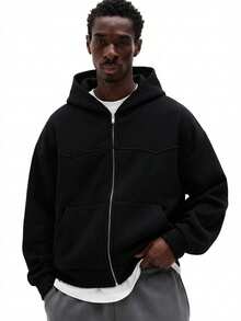 SUMWON Full Zip Hoodie With Drawstring Hood Front Pocket Casual Streetwear Fall Winter Layering