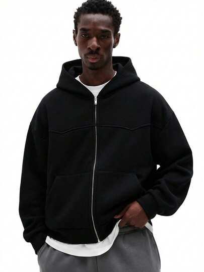SUMWON Full Zip Hoodie With Drawstring Hood Front Pocket Casual Streetwear Fall Winter Layering
