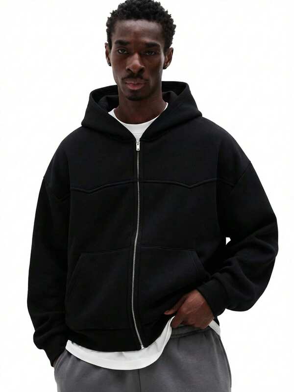 SUMWON Full Zip Hoodie With Drawstring Hood Front Pocket Casual Streetwear Fall Winter Layering