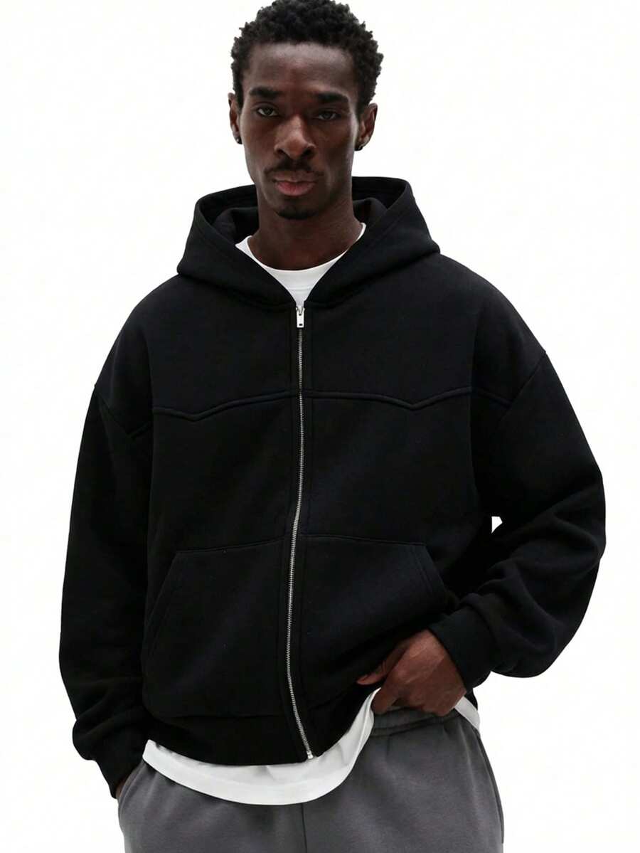 SUMWON Full Zip Hoodie With Drawstring Hood Front Pocket Casual Streetwear Fall Winter Layering