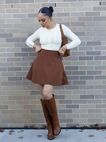 Melissa Matos 纯色灯芯绒喇叭 A 字裙棕色