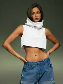 Denimoi 露脐无袖夸张领口上衣 - 白色 - 查看 2