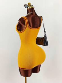 Amplova Váy ôm sát mini họa tiết số màu tương phản, cổ tròn, trang phục thường ngày dạo phố - Nhiều màu - Xem 7