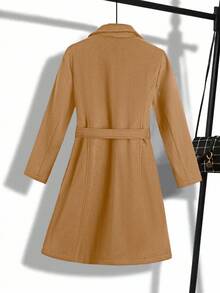 SHEIN Clasi 大码纯色简约日常保暖长袖外套 - 卡其色 - 查看 2
