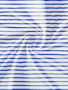 Manfinity Joysei Unisex Fashion Classic Klein Blue Thin Striped Horse Icon Print Casual T-Shirt, Stylish Printed Tee - Multicolor - View 4