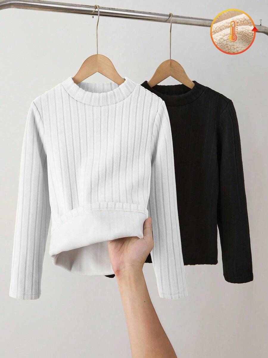 Sparklyn Conjunto de 2 peças para meninas pré-adolescentes: blusa de gola alta com forro térmico, versátil para uso diário, ideal para atividades esportivas e deslocamentos. Disponível nas cores preto e bege. - Multicolorido - Ver 1