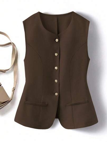 SHEIN Clasi Plus Size Elegant Refined Versatile Apricot Sleeveless Camisole